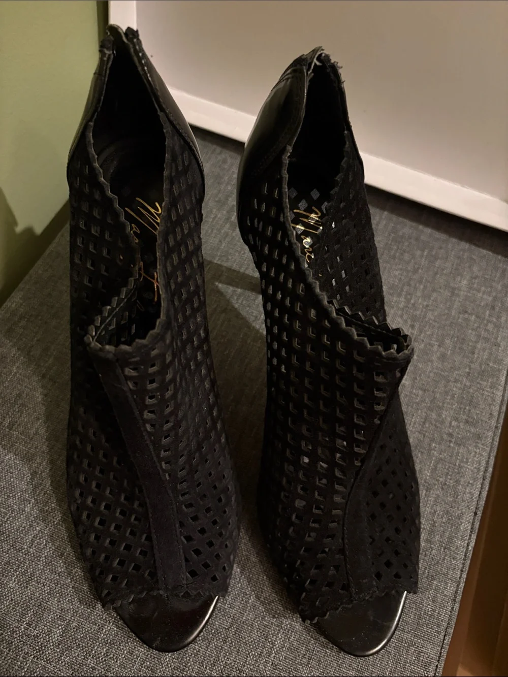 Marc Fisher Black Perforated Peep-Toe Stiletto Booties
